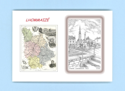 Cartes Postales impression Noir avec dpartement sur la ville de LHOMMAIZE Titre : place