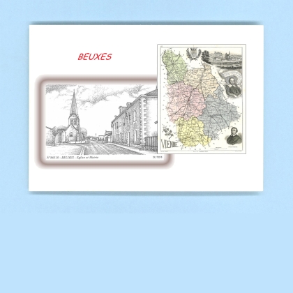 Cartes Postales impression Noir avec dpartement sur la ville de BEUXES Titre : eglise et mairie