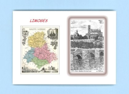 Cartes Postales impression Noir avec dpartement sur la ville de LIMOGES Titre : cathedrale et pont st etienne