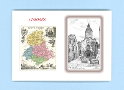 Cartes Postales impression Noir avec dpartement sur la ville de LIMOGES Titre : eglise st aurelien