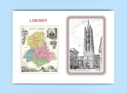 Cartes Postales impression Noir avec dpartement sur la ville de LIMOGES Titre : eglise st michel des lions