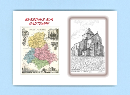 Cartes Postales impression Noir avec dpartement sur la ville de BESSINES SUR GARTEMPE Titre : eglise
