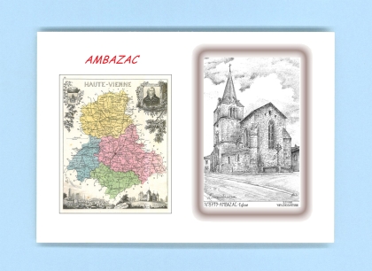 Cartes Postales impression Noir avec dpartement sur la ville de AMBAZAC Titre : eglise