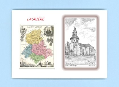 Cartes Postales impression Noir avec dpartement sur la ville de LAURIERE Titre : eglise