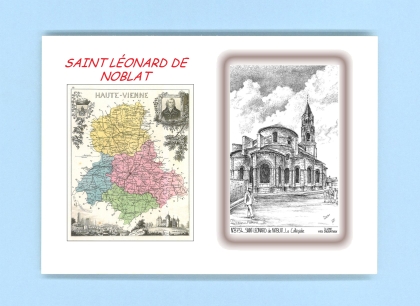 Cartes Postales impression Noir avec dpartement sur la ville de ST LEONARD DE NOBLAT Titre : la collegiale