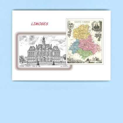 Cartes Postales impression Noir avec dpartement sur la ville de LIMOGES Titre : hotel de ville