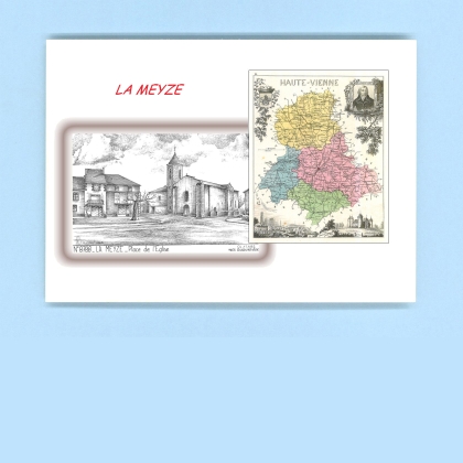 Cartes Postales impression Noir avec dpartement sur la ville de LA MEYZE Titre : place de l eglise