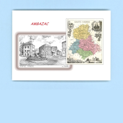 Cartes Postales impression Noir avec dpartement sur la ville de AMBAZAC Titre : vue