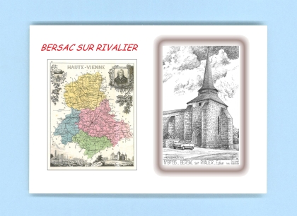 Cartes Postales impression Noir avec dpartement sur la ville de BERSAC SUR RIVALIER Titre : eglise