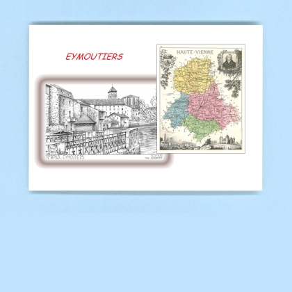 Cartes Postales impression Noir avec dpartement sur la ville de EYMOUTIERS Titre : vue