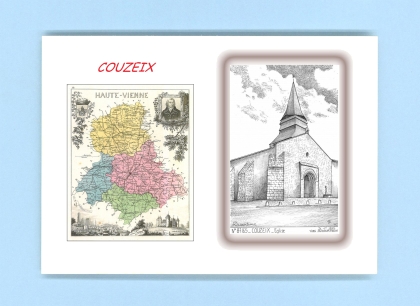 Cartes Postales impression Noir avec dpartement sur la ville de COUZEIX Titre : eglise