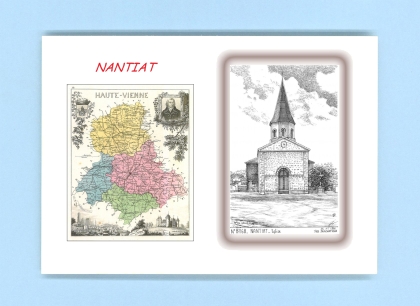 Cartes Postales impression Noir avec dpartement sur la ville de NANTIAT Titre : eglise