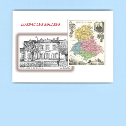 Cartes Postales impression Noir avec dpartement sur la ville de LUSSAC LES EGLISES Titre : mairie
