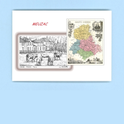 Cartes Postales impression Noir avec dpartement sur la ville de MEUZAC Titre : mairie