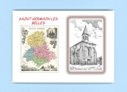Cartes Postales impression Noir avec dpartement sur la ville de ST GERMAIN LES BELLES Titre : eglise