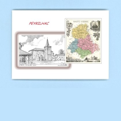 Cartes Postales impression Noir avec dpartement sur la ville de PEYRILHAC Titre : eglise