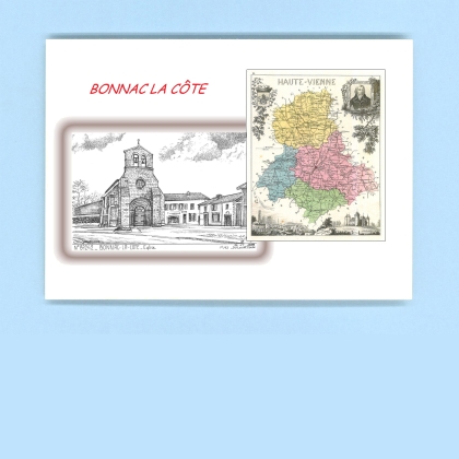 Cartes Postales impression Noir avec dpartement sur la ville de BONNAC LA COTE Titre : eglise