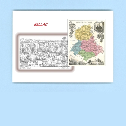 Cartes Postales impression Noir avec dpartement sur la ville de BELLAC Titre : vue