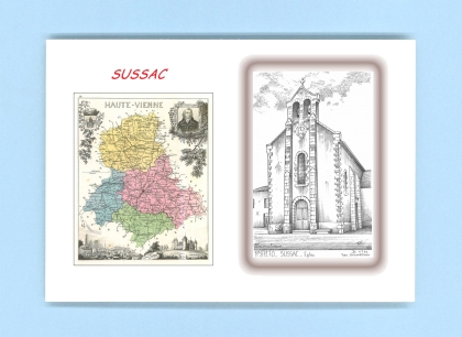 Cartes Postales impression Noir avec dpartement sur la ville de SUSSAC Titre : eglise