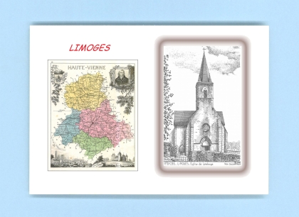 Cartes Postales impression Noir avec dpartement sur la ville de LIMOGES Titre : eglise de landouge