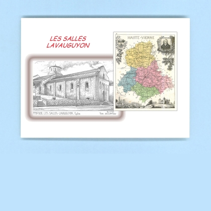 Cartes Postales impression Noir avec dpartement sur la ville de LES SALLES LAVAUGUYON Titre : eglise