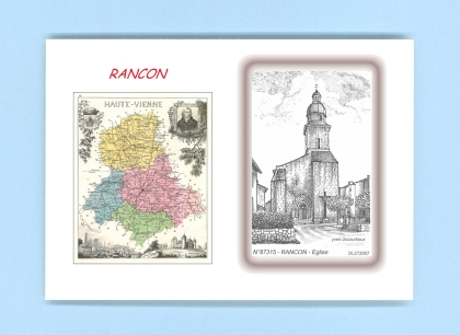 Cartes Postales impression Noir avec dpartement sur la ville de RANCON Titre : eglise