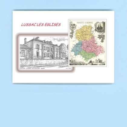 Cartes Postales impression Noir avec dpartement sur la ville de LUSSAC LES EGLISES Titre : mairie