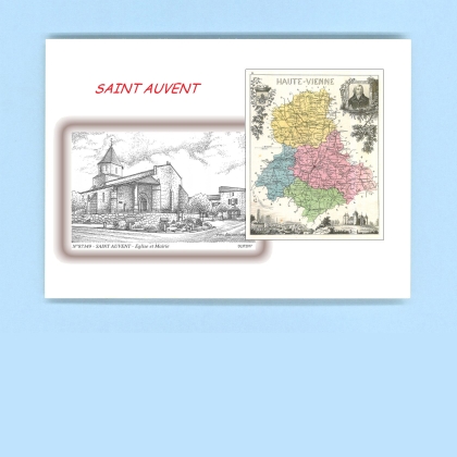Cartes Postales impression Noir avec dpartement sur la ville de ST AUVENT Titre : eglise et mairie