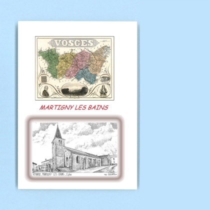 Cartes Postales impression Noir avec dpartement sur la ville de MARTIGNY LES BAINS Titre : eglise