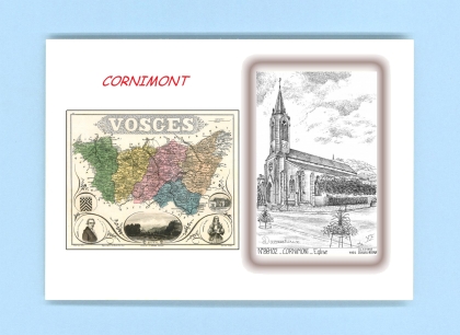Cartes Postales impression Noir avec dpartement sur la ville de CORNIMONT Titre : eglise