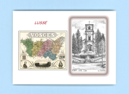 Cartes Postales impression Noir avec dpartement sur la ville de LUSSE Titre : eglise