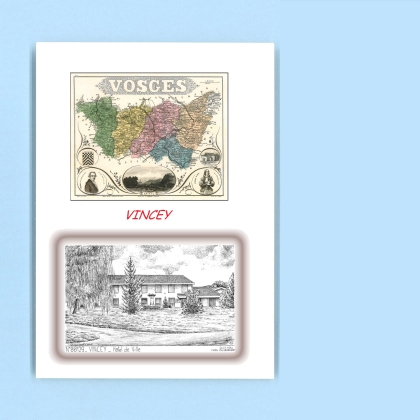 Cartes Postales impression Noir avec dpartement sur la ville de VINCEY Titre : hotel de ville