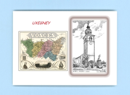 Cartes Postales impression Noir avec dpartement sur la ville de UXEGNEY Titre : eglise