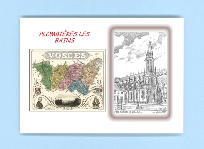Cartes Postales impression Noir avec dpartement sur la ville de PLOMBIERES LES BAINS Titre : eglise