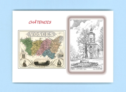 Cartes Postales impression Noir avec dpartement sur la ville de CHATENOIS Titre : eglise