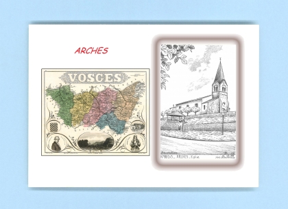 Cartes Postales impression Noir avec dpartement sur la ville de ARCHES Titre : eglise