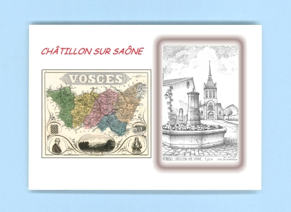 Cartes Postales impression Noir avec dpartement sur la ville de CHATILLON SUR SAONE Titre : eglise