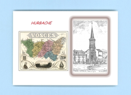 Cartes Postales impression Noir avec dpartement sur la ville de HURBACHE Titre : mairie et eglise
