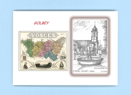 Cartes Postales impression Noir avec dpartement sur la ville de GOLBEY Titre : eglise
