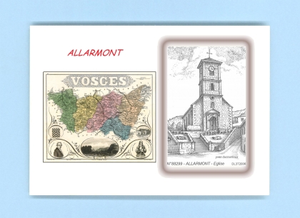 Cartes Postales impression Noir avec dpartement sur la ville de ALLARMONT Titre : eglise