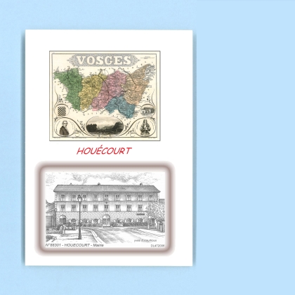 Cartes Postales impression Noir avec dpartement sur la ville de HOUECOURT Titre : mairie