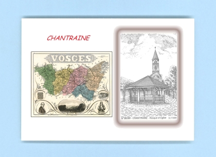 Cartes Postales impression Noir avec dpartement sur la ville de CHANTRAINE Titre : kiosque et eglise
