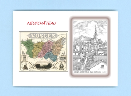 Cartes Postales impression Noir avec dpartement sur la ville de NEUFCHATEAU Titre : eglise st nicolas