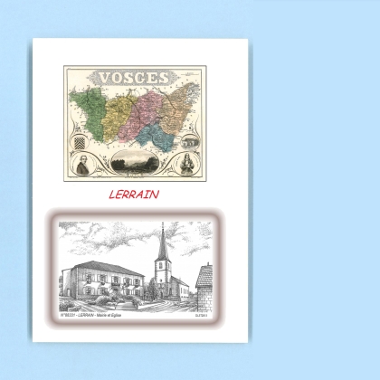 Cartes Postales impression Noir avec dpartement sur la ville de LERRAIN Titre : mairie et eglise