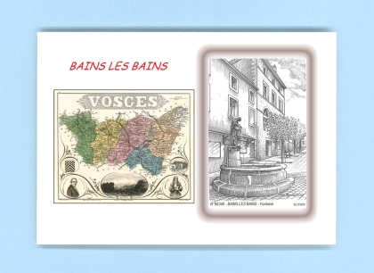Cartes Postales impression Noir avec dpartement sur la ville de BAINS LES BAINS Titre : fontaine