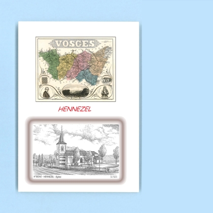 Cartes Postales impression Noir avec dpartement sur la ville de HENNEZEL Titre : eglise
