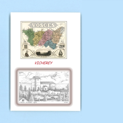 Cartes Postales impression Noir avec dpartement sur la ville de VICHEREY Titre : eglise