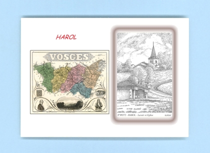 Cartes Postales impression Noir avec dpartement sur la ville de HAROL Titre : lavoir et eglise