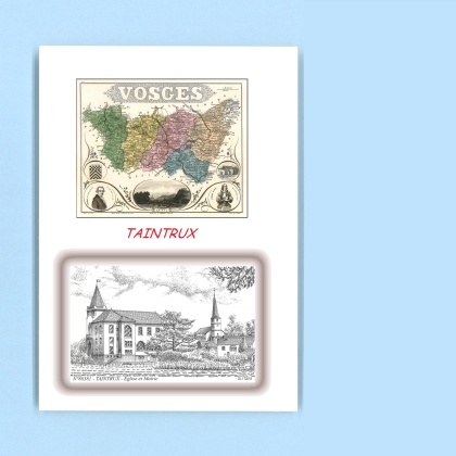 Cartes Postales impression Noir avec dpartement sur la ville de TAINTRUX Titre : eglise et mairie