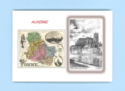 Cartes Postales impression Noir avec dpartement sur la ville de AUXERRE Titre : quais et cathedrale